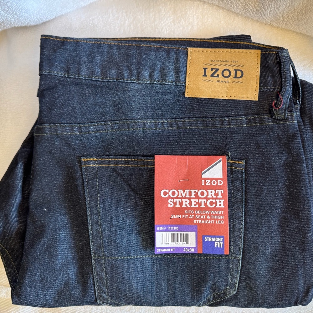 Izod Straight Leg Jeans in Dark Indigo with Contrast Stitching